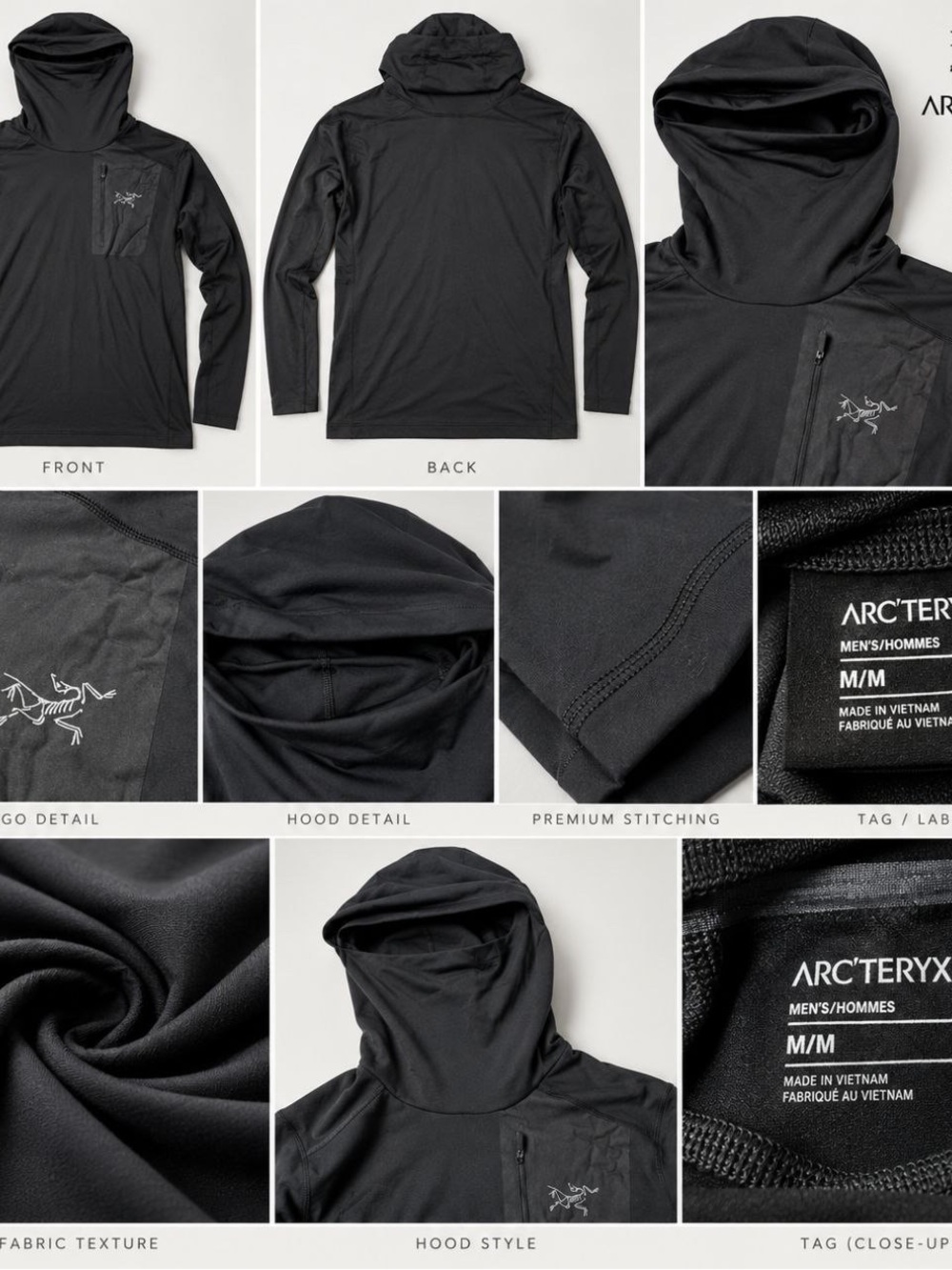 Arc'teryx Black Hooded Performance Pullover with Chest Zip - Picture 5 of 7